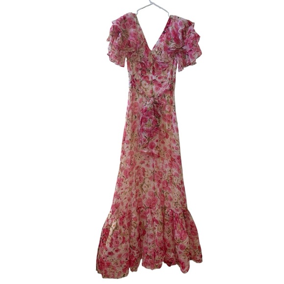 🆕 BYTIMO Organza Floral Tieback Maxi Dress in Pink Daisy Sz XS - Picture 3 of 8